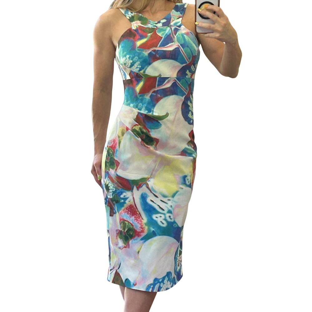 Karen Millen Archival Y2K 2010s Digital Orchid Cocktail Dress S 6 (Fits like 4)